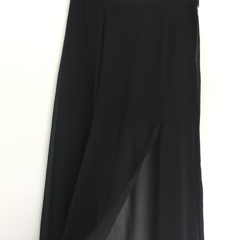 Sheer Mini Maxi Skirt with Slits Black